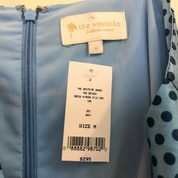 NEW The Westside 100% Silk Polka Dot Blue Silk Wrap Spaghetti Strap Midi Dress M - Picture 4 of 10